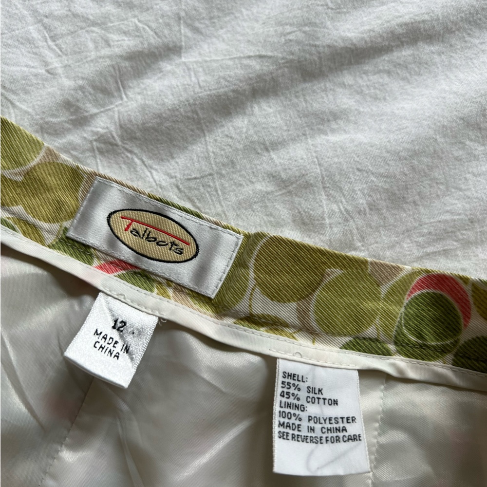 Talbots green & pink polka dot pattern silk lined pants 12 - Picture 2 of 4